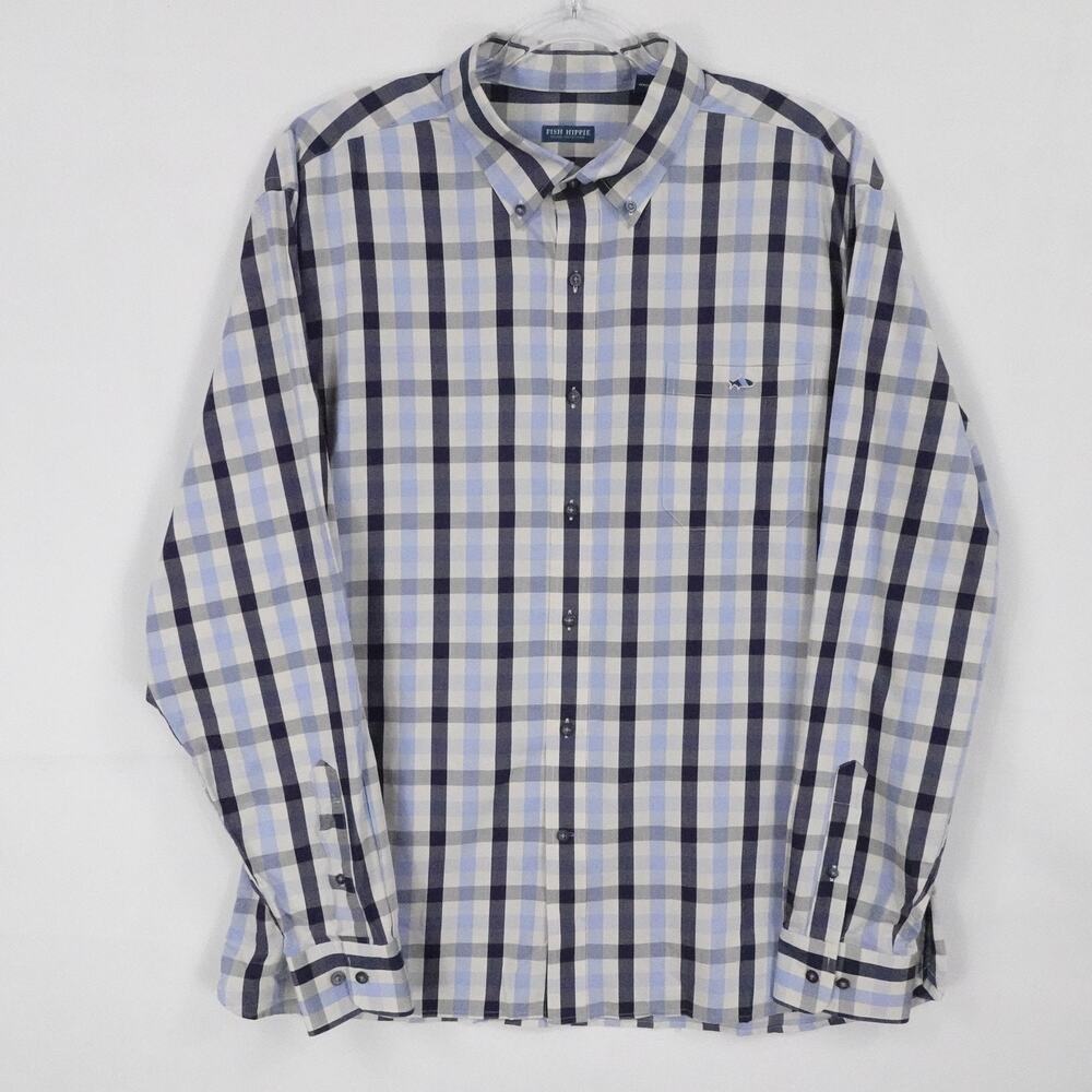 Fish Hippie Shirt Mens 2XL Blue Gray Plaid Solace Collection‎ Office Business
